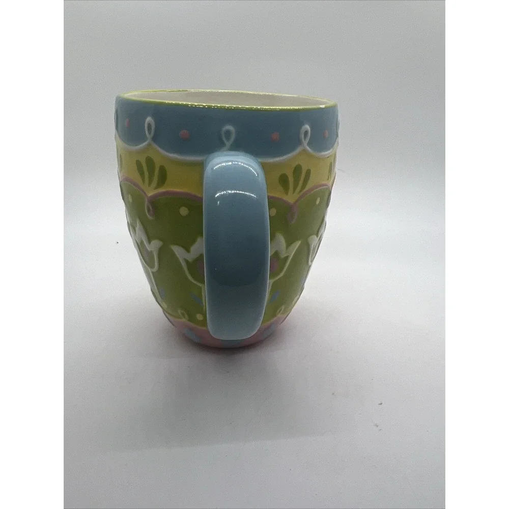Pier 1 Imports Hand‎ Painted Dolomite 3D Textured Ceramic Easter Egg Mug